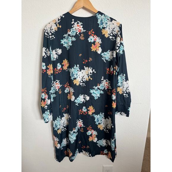 Nordstrom Womens Lingerie Sleep Dress Size Medium Satin Floral Long Sleeve - Picture 4 of 7